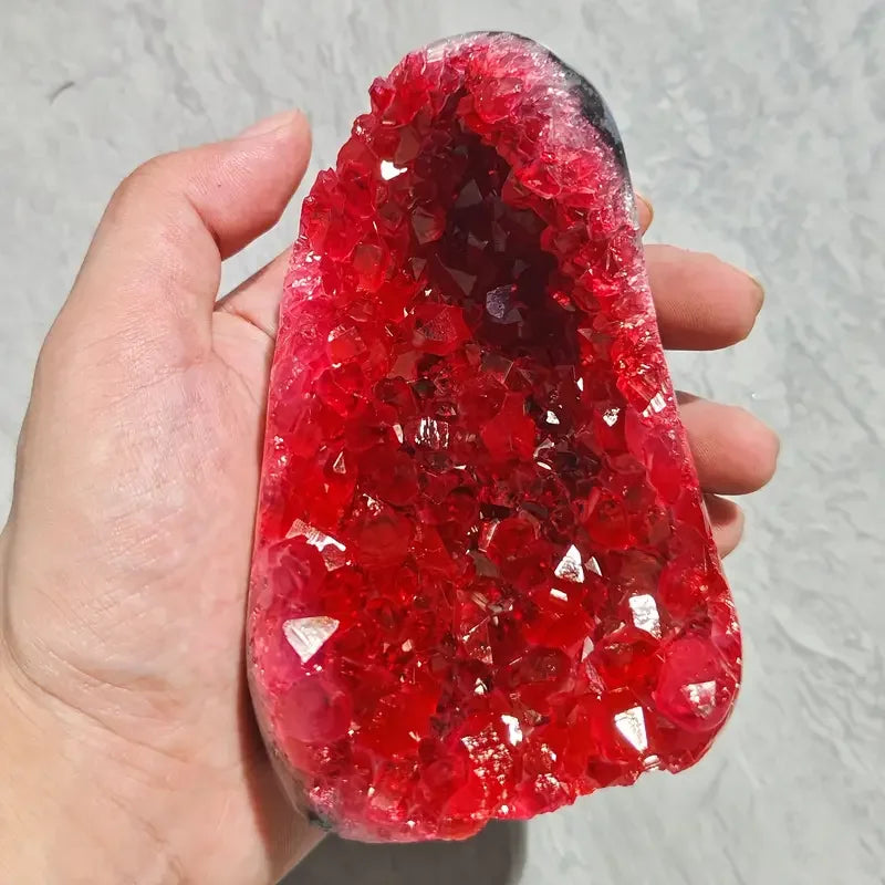 1PC Rare Red Geode Cut Base Cluster - Elegant Home & Office Decor, Unique Geological Gift Idea,Crystal Crafts