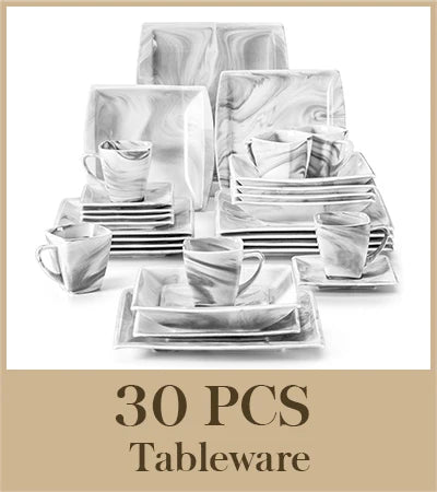 MALACASA 30/60PCS Marble Grey Porcelain Tableware Dinnerware Set with 6PCS Dessert/Soup/Dinner Plate/Cup/Saucer,Service for 12