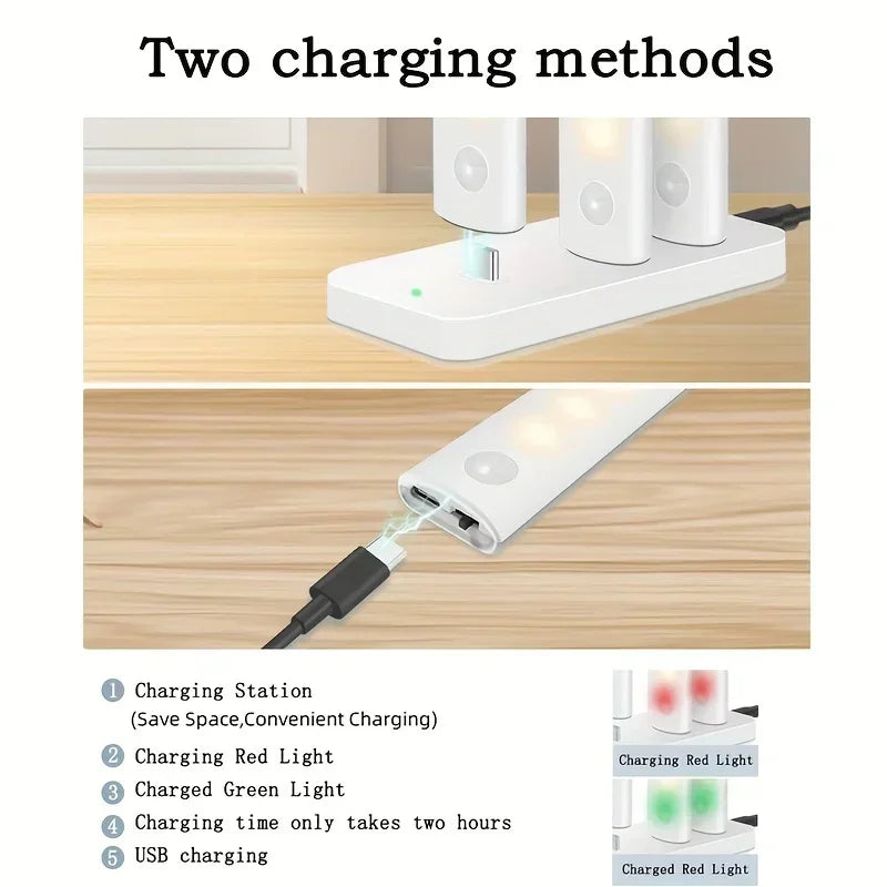 Under Cabinet Lights 1/3/5/6pcs, Motion Sensor Rechargeable Battery Operated 2 Colors LED Light for Closet, Kitchen, Bathroom