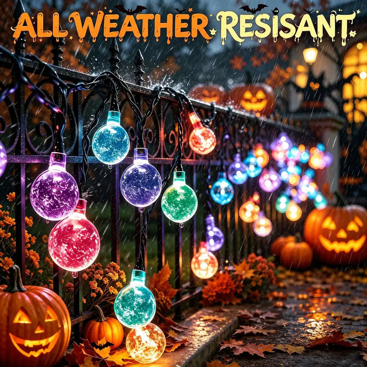 1pc Spooky Halloween Solar Bubble Lamp String Lights – 100 LED Fairy Lights for Haunted House, Porch, Party Decor 8 Flashing Modes Outdoor Indoor Festive Atmosphere