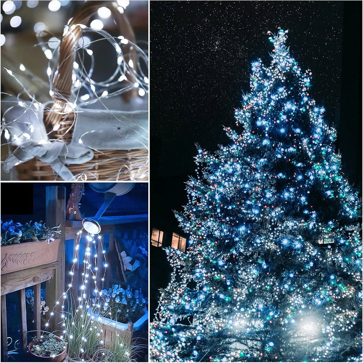 4Pcs/Pack 400 LED Solar Fairy Lights, Copper Wire String Lights with Solar Powered, 8 Lighting Modes, Outdoor/Indoor Lights for Garden, Patio, Wedding, Party & Holiday Decoration(Totaling 157.48 Feet ,Warm/Cool White/Mulitico