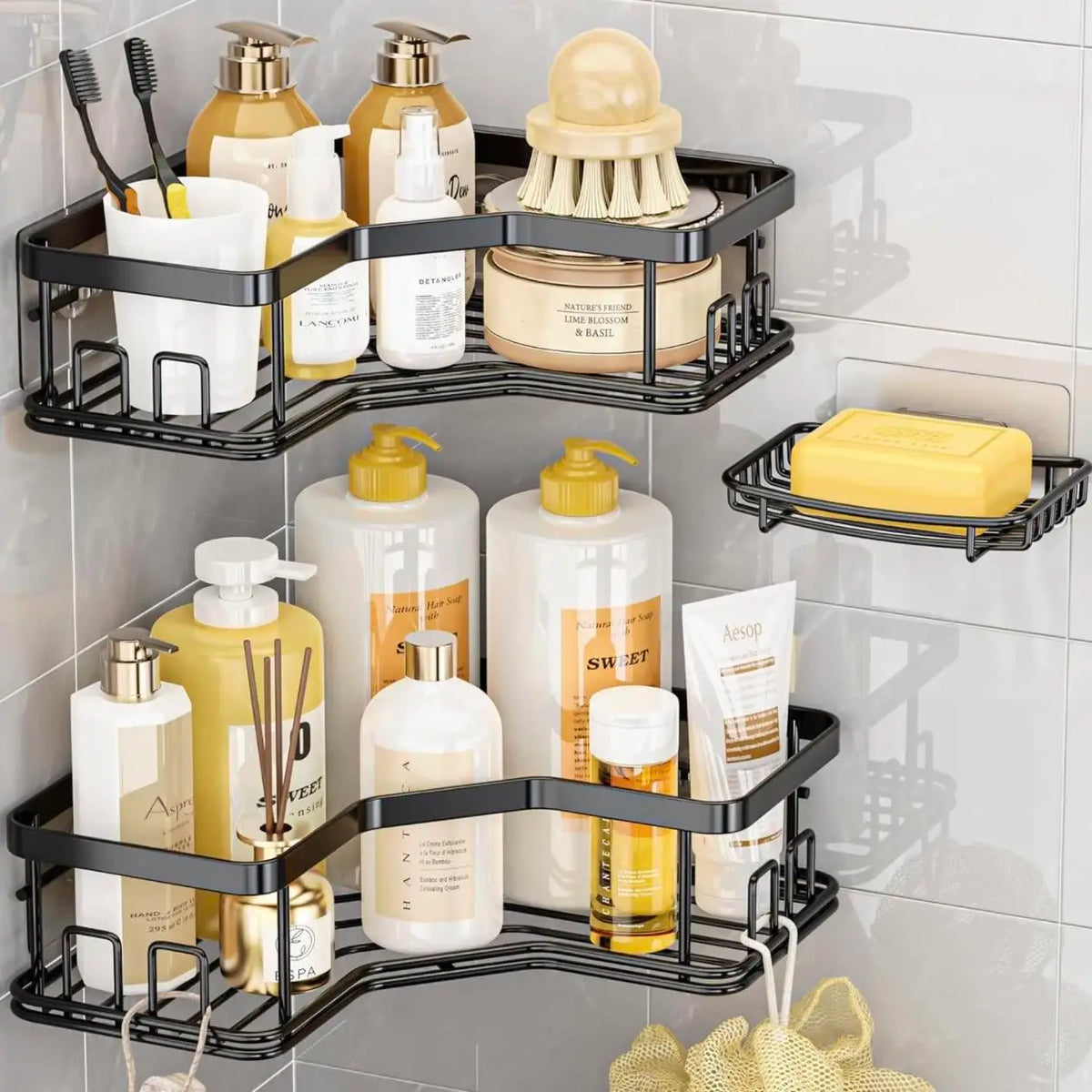 3/5 Pack Shower Organizer , Adhesive Shower Caddy with No Drilling, Rustproof Stainless Steel for Bathroom and Storage&Kitchen