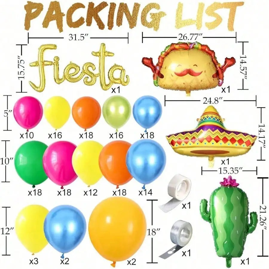 Fiesta Balloon Garland Arch Kit, Hot Pink Orange Yellow Green Blue Latex Balloons with Fiesta Letter Taco Sombrero Cactus Foil Balloons, Mexican Cinco De Mayo Taco Tuesday Summer Party Photo Booth Backdrop Decor Supplies