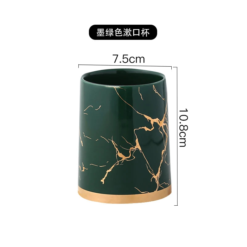 Marbling Ceramic Bathroom Kit Home Toiletries Wash Set 5-piece Mouth Cup Lotion Bottle Toothbrush Holder Soap Dish