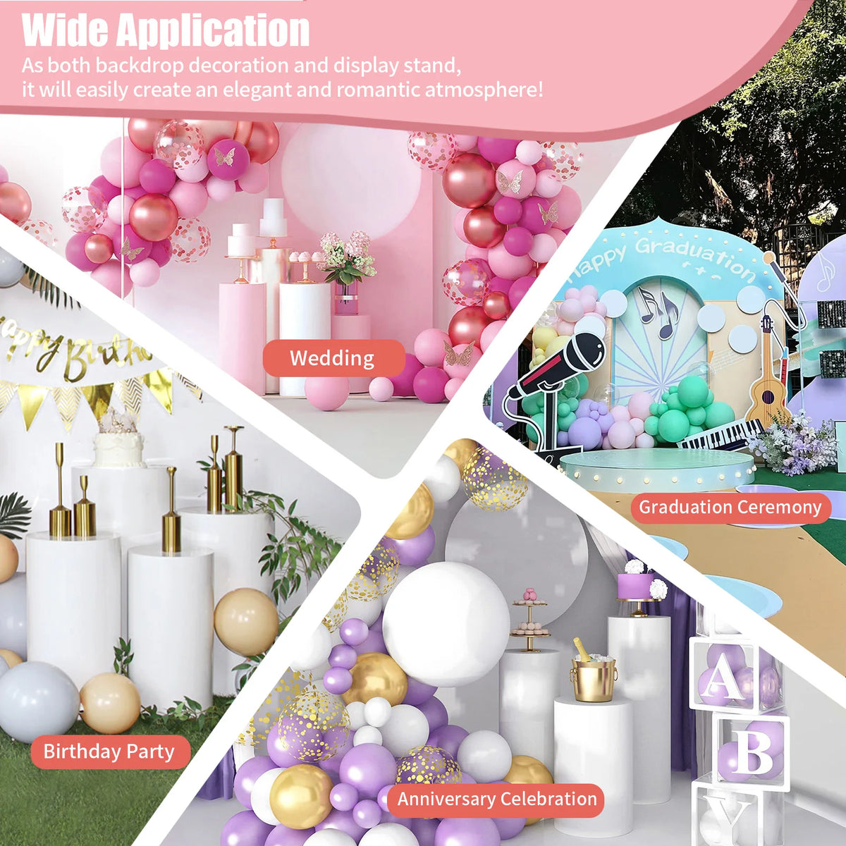 3-Piece White Cylinder Display Stand Set Cake Stand Pedestal Heavy Duty Party Decor 50+55+60cm for Wedding Dessert Table