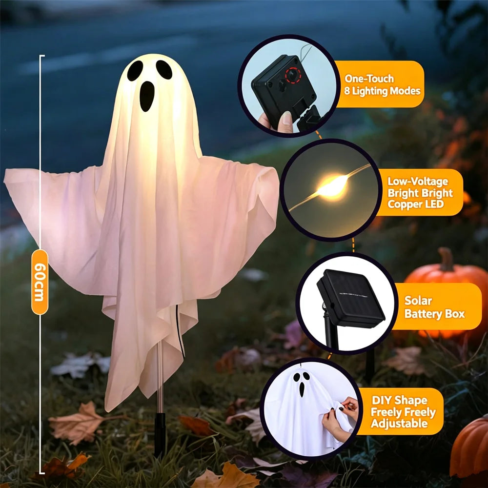 Halloween Glowing White Ghost Solar LED IP65 Waterproof Glowing Ghost Escape Scene Props for Halloween Garden Home Decor