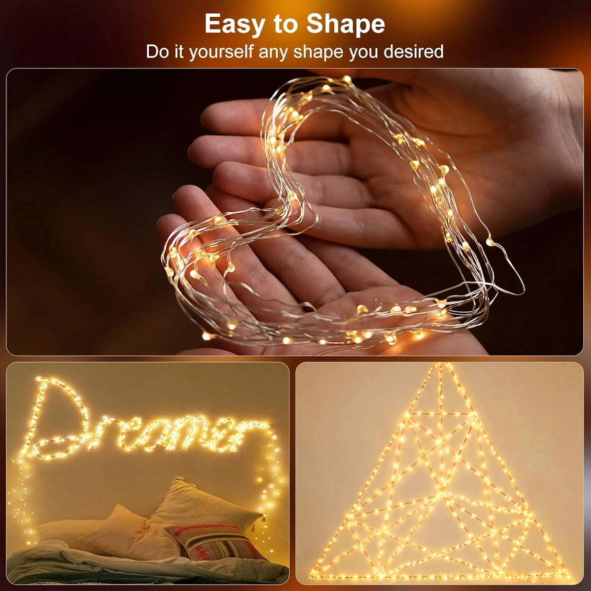 4Pcs/Pack 400 LED Solar Fairy Lights, Copper Wire String Lights with Solar Powered, 8 Lighting Modes, Outdoor/Indoor Lights for Garden, Patio, Wedding, Party & Holiday Decoration(Totaling 157.48 Feet ,Warm/Cool White/Mulitico
