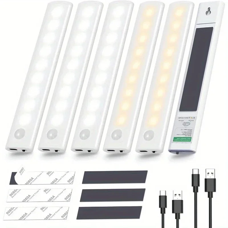 Under Cabinet Lights 1/3/5/6pcs, Motion Sensor Rechargeable Battery Operated 2 Colors LED Light for Closet, Kitchen, Bathroom