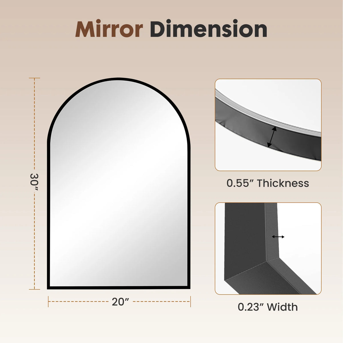 JHK 26"x38" Arched Metal Framed Bathroom Mirrors for Wall Hanging Mirror Glass Mirror Modern Wall Decor For Bedroom Entryway