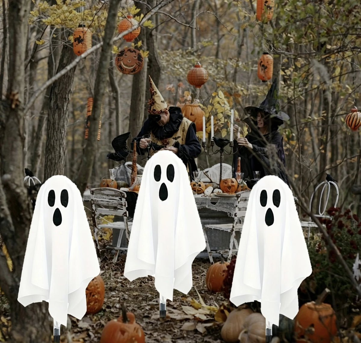 Halloween Glowing White Ghost Solar LED IP65 Waterproof Glowing Ghost Escape Scene Props for Halloween Garden Home Decor