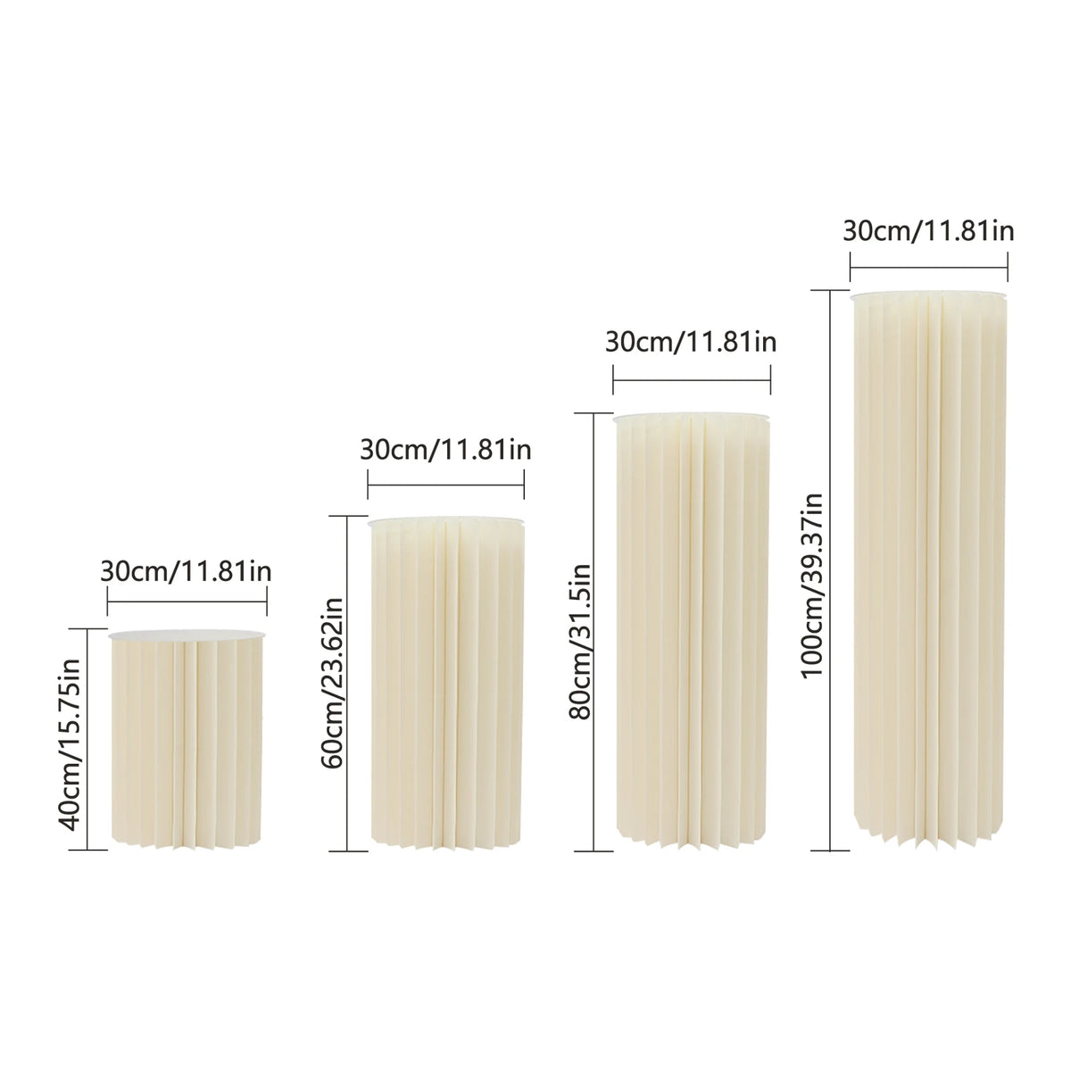 4PCS Wedding Party Flower Stand Cylinder Foldable Cardboard Centerpiece Dessert Table Columns Display Stand 40+60+80+100cm