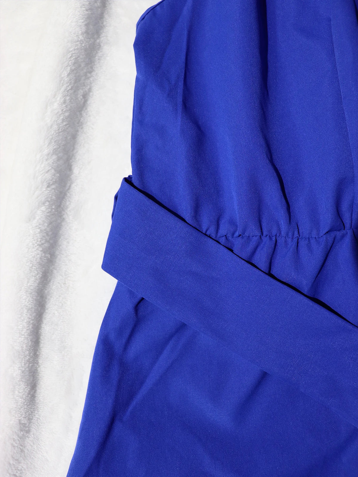 Dress Blue V-Neck Cross Sleeveless Shirt Dress Belted Waist Flared Skirt Chic Women Daily Streetwear