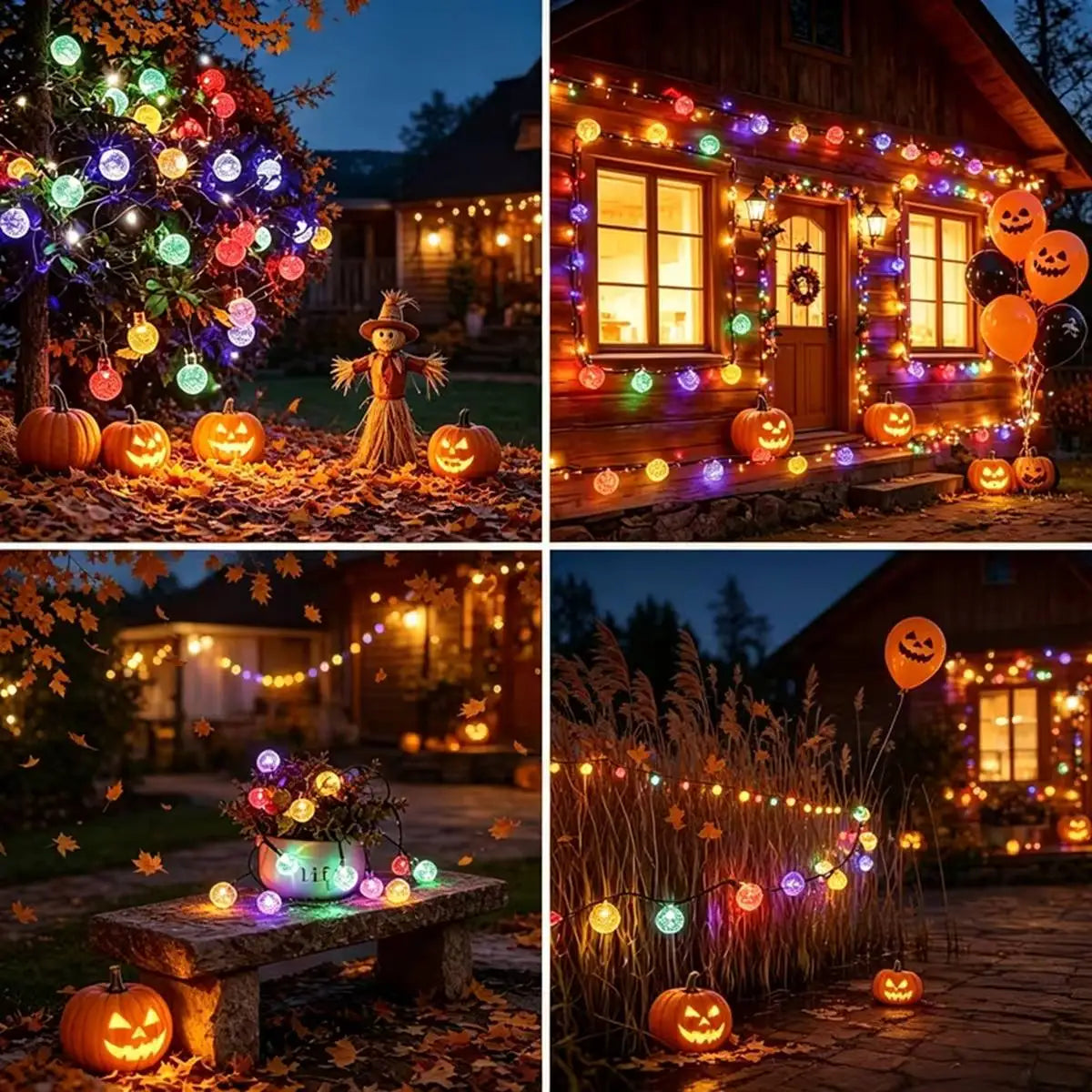 1pc Spooky Halloween Solar Bubble Lamp String Lights – 100 LED Fairy Lights for Haunted House, Porch, Party Decor 8 Flashing Modes Outdoor Indoor Festive Atmosphere