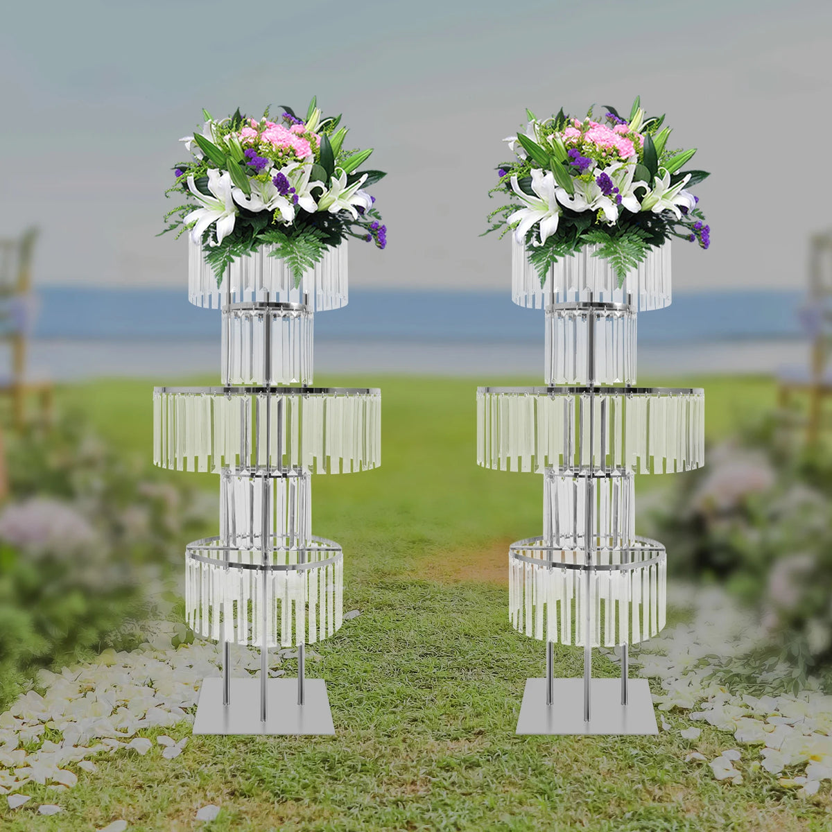 2PCS 5-tier Crystal Flower Stand Wedding Centerpieces Crystal Vases Premium Display Shelf for Party Table Decor Gold/Silver