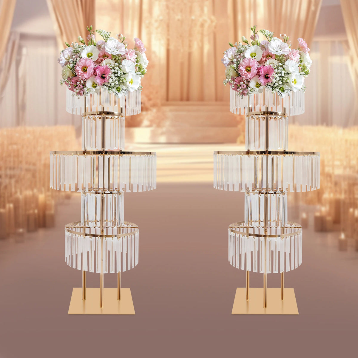 2PCS 5-tier Crystal Flower Stand Wedding Centerpieces Crystal Vases Premium Display Shelf for Party Table Decor Gold/Silver