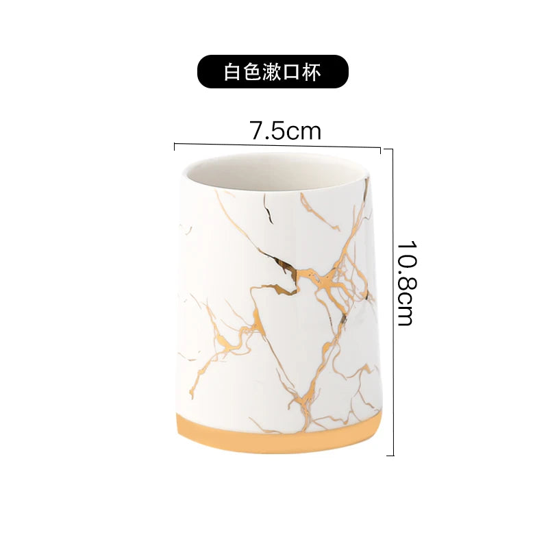 Marbling Ceramic Bathroom Kit Home Toiletries Wash Set 5-piece Mouth Cup Lotion Bottle Toothbrush Holder Soap Dish