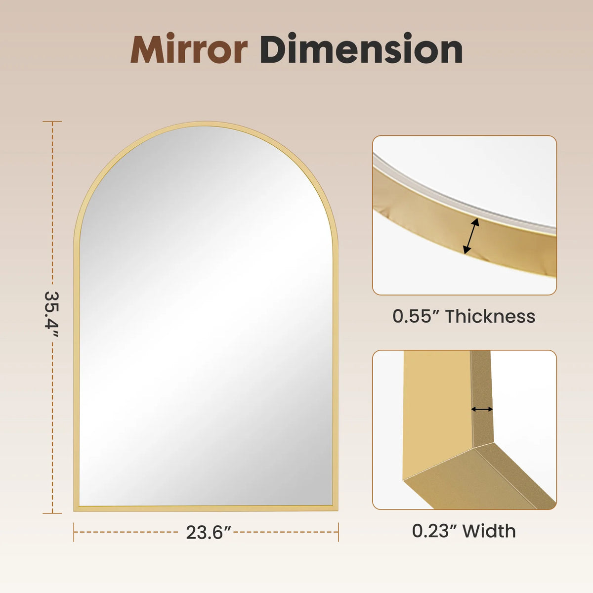 JHK 26"x38" Arched Metal Framed Bathroom Mirrors for Wall Hanging Mirror Glass Mirror Modern Wall Decor For Bedroom Entryway