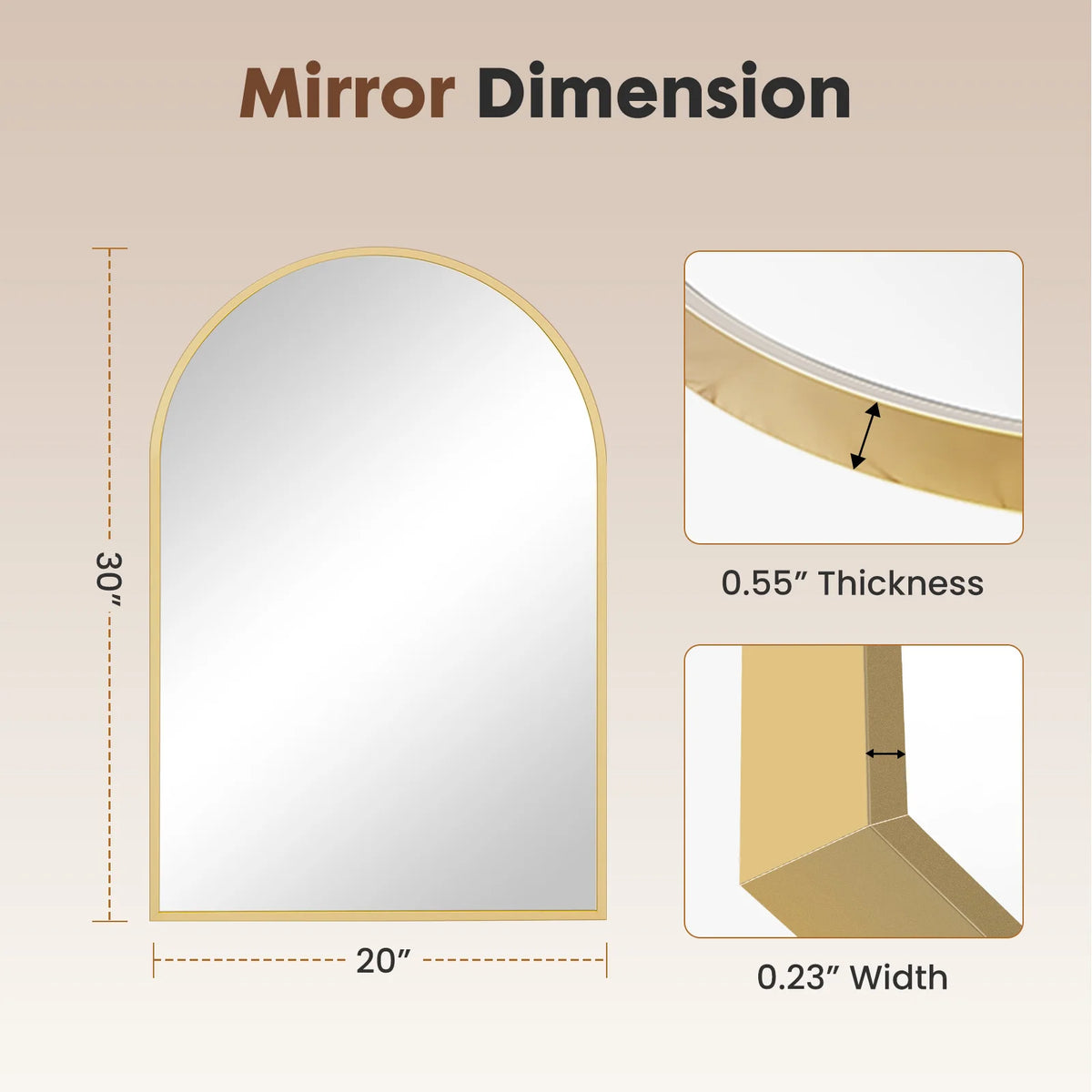 JHK 26"x38" Arched Metal Framed Bathroom Mirrors for Wall Hanging Mirror Glass Mirror Modern Wall Decor For Bedroom Entryway
