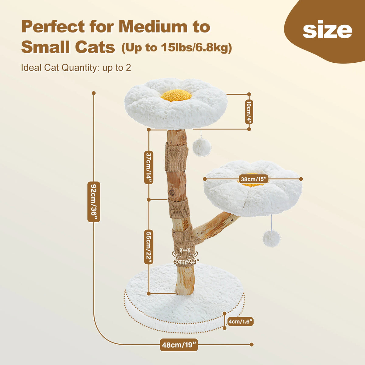 Flower Cat Tree for Indoor Cats Modern Wood Cat Tower with 2 Perches Sisal Scratching Post Scraper for Cat Accessories Cat Toys