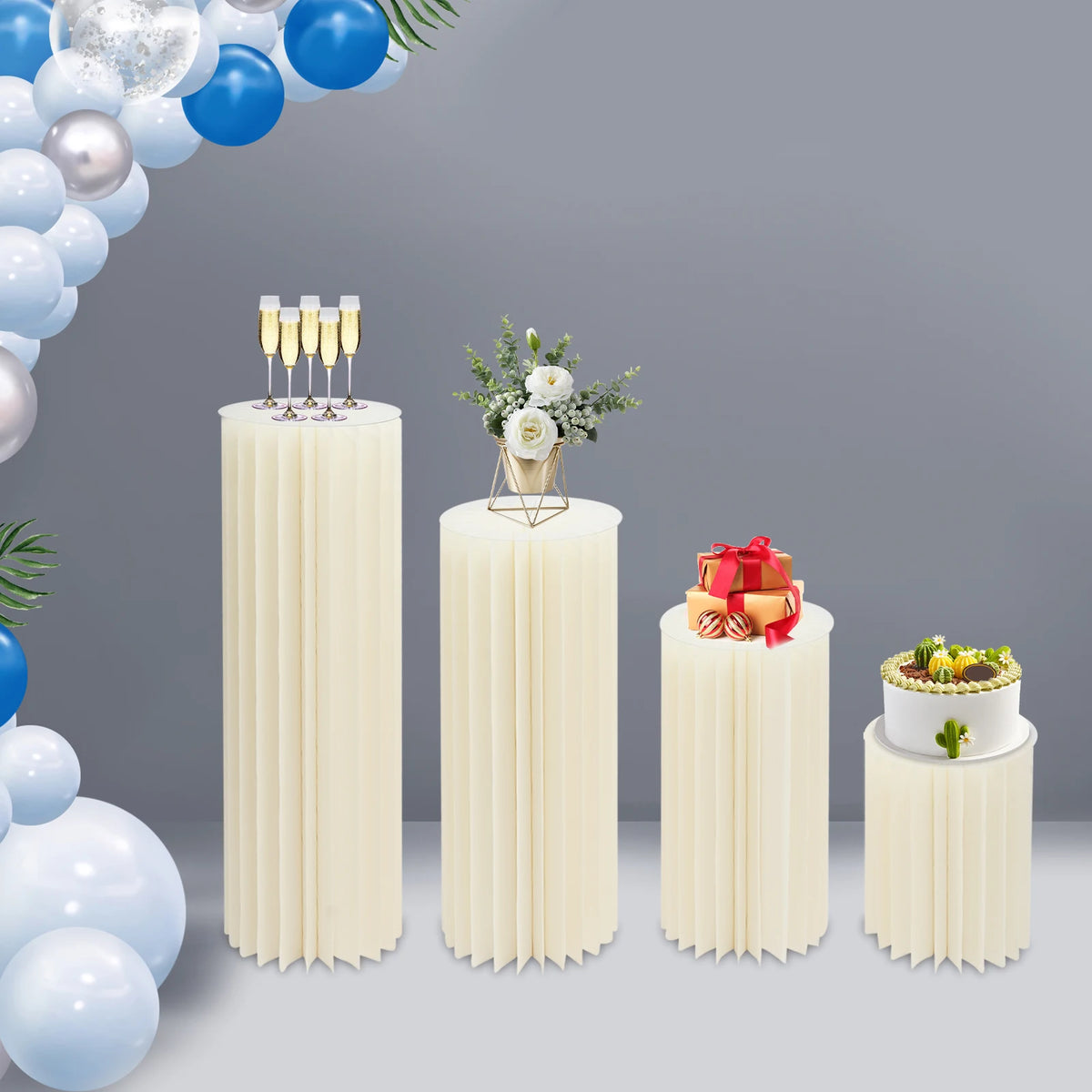 4PCS Wedding Party Flower Stand Cylinder Foldable Cardboard Centerpiece Dessert Table Columns Display Stand 40+60+80+100cm