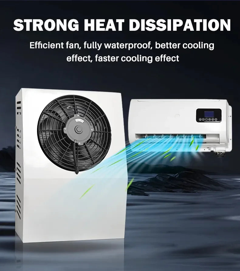 Treeligo 12V/24V 12000BTU Truck Split Air Conditioner Electric Parking Cooler AC Unit For Tractor Cab Truck Camper Van Caravan