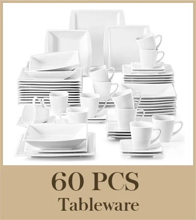 MALACASA 30/60PCS Marble Grey Porcelain Tableware Dinnerware Set with 6PCS Dessert/Soup/Dinner Plate/Cup/Saucer,Service for 12