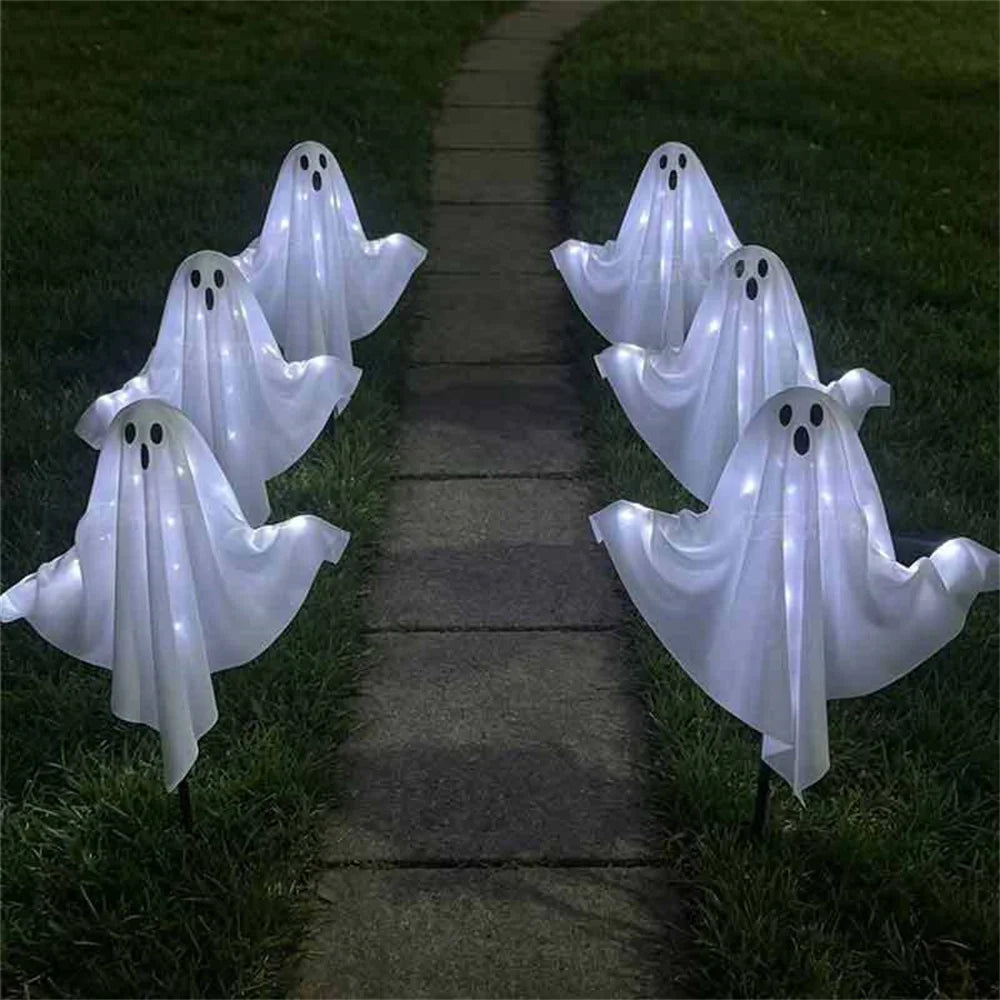 Halloween Glowing White Ghost Solar LED IP65 Waterproof Glowing Ghost Escape Scene Props for Halloween Garden Home Decor
