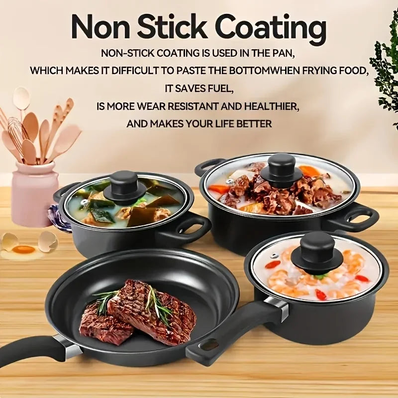 13-Piece Nonstick Cookware Set Black - Induction Compatible Pot Pan Set with Frying Pan & Utensils for Kitchen & Camping