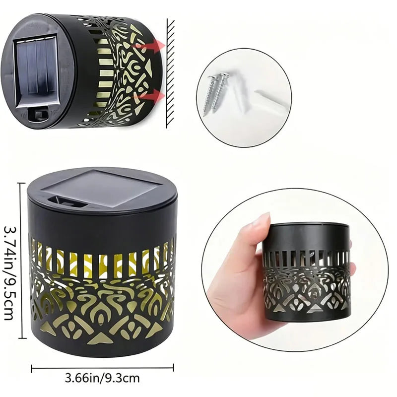 2 Pack Solar Fence Lights Metal Solar Powered Outdoor Deck Step Wall Lights Mandala Theme Waterproof Fence Light for Garden Post Patio Backyard Yard Decor