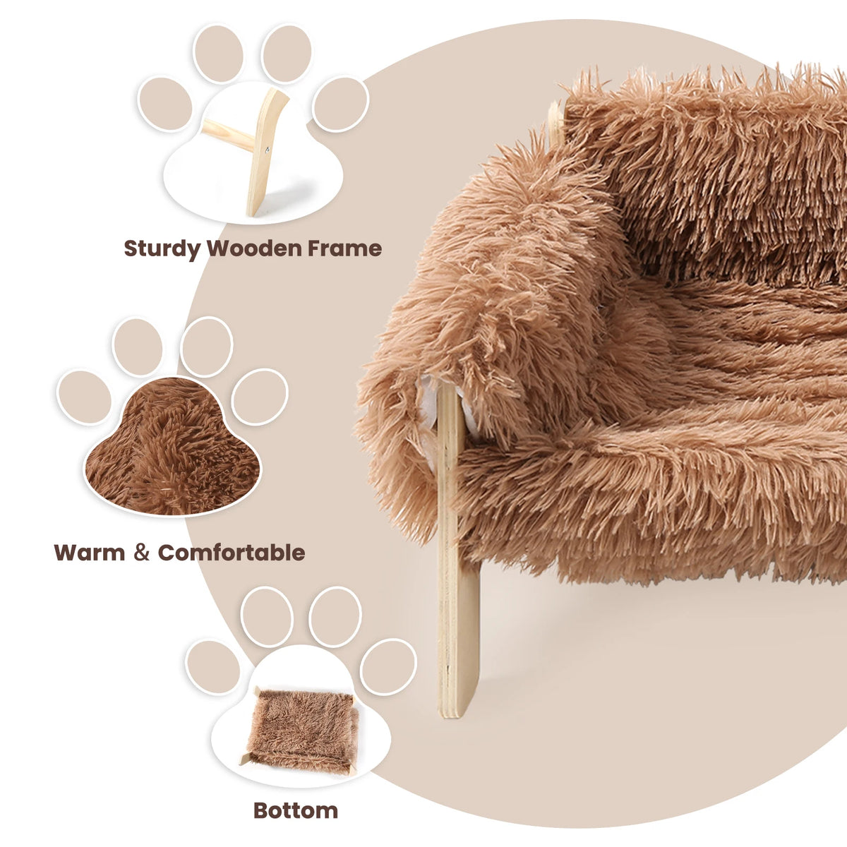 Large Cat Bed Sturdy Wooden Leg Raised Plush Cat Sofa Bed Kitten Bed for Indoor Cats - Soft Cat Couch