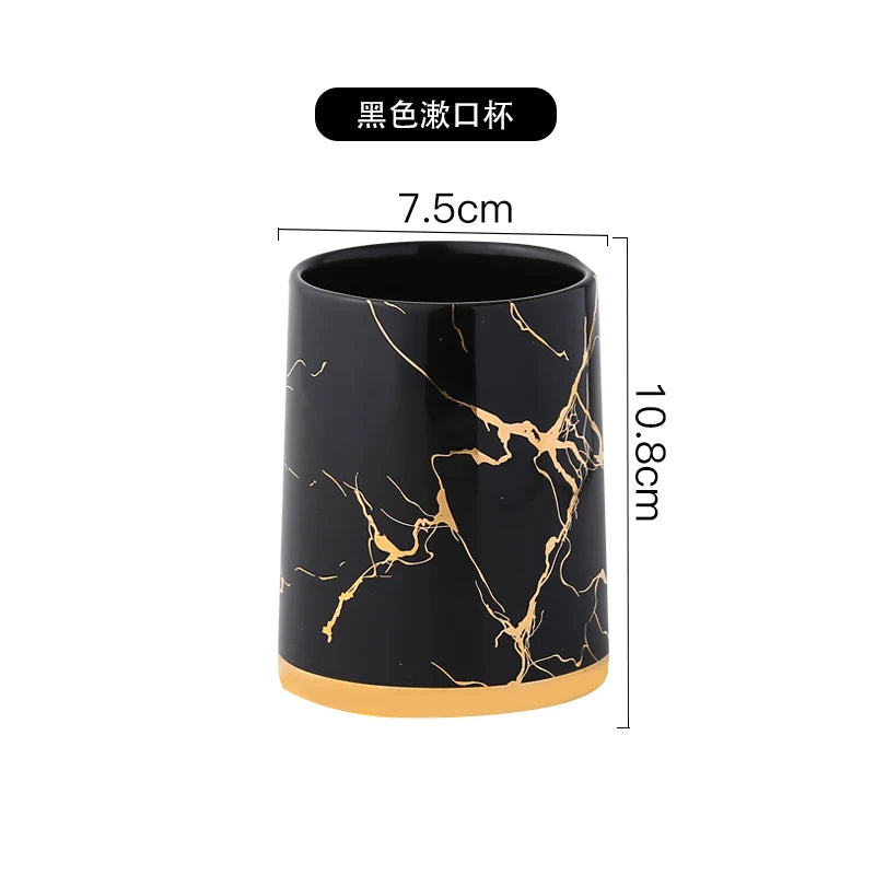 Marbling Ceramic Bathroom Kit Home Toiletries Wash Set 5-piece Mouth Cup Lotion Bottle Toothbrush Holder Soap Dish
