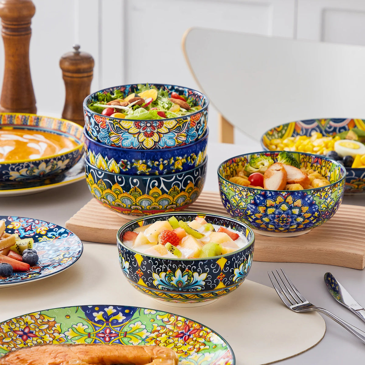 vancasso 24 Piece Dinnerware Sets Bohemian Style Porcelain Ceramic Plates Set with 6PCS Dinner Plate/Dessert Plate/Soup/Bowl