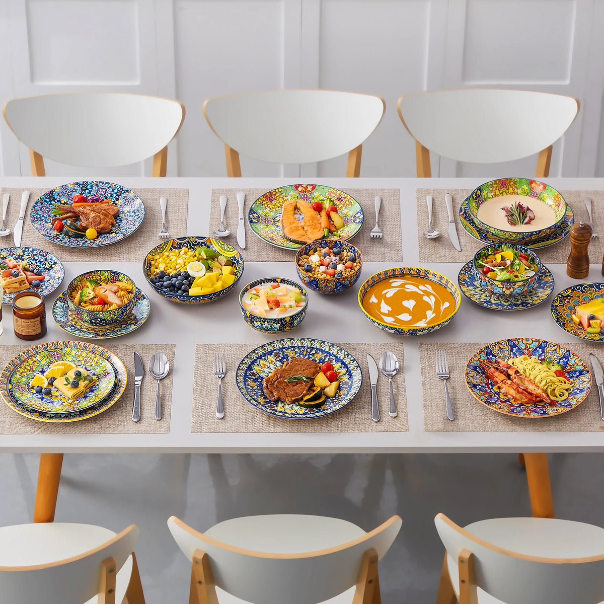 vancasso 24 Piece Dinnerware Sets Bohemian Style Porcelain Ceramic Plates Set with 6PCS Dinner Plate/Dessert Plate/Soup/Bowl