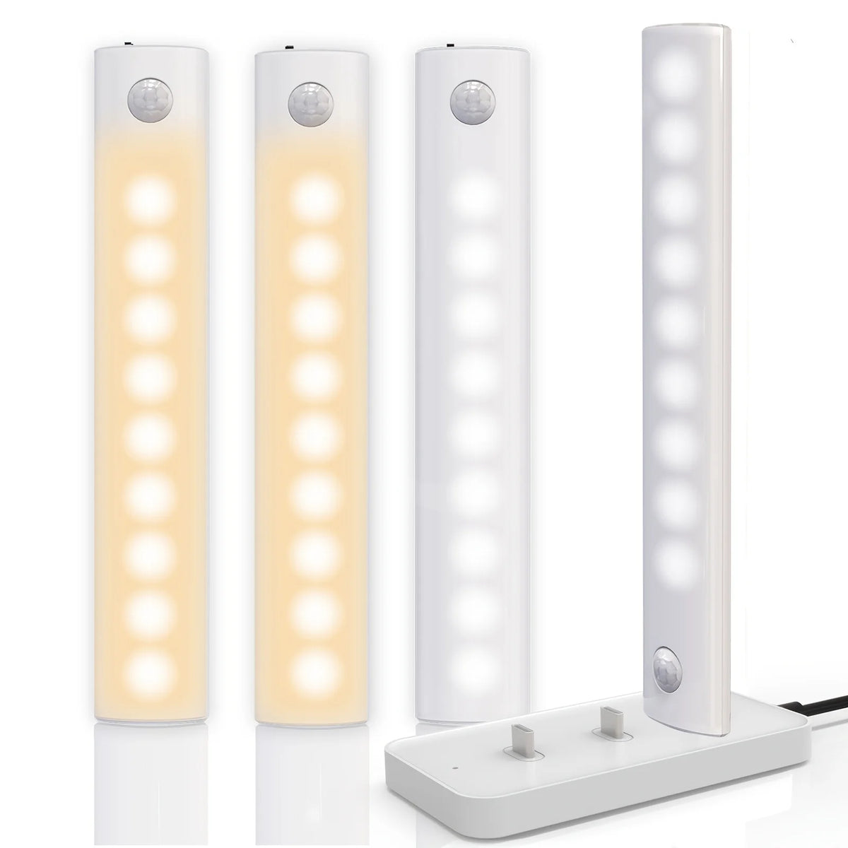 Under Cabinet Lights 1/3/5/6pcs, Motion Sensor Rechargeable  Battery Operated 2 Colors LED Light  for  Closet, Kitchen, Bathroom