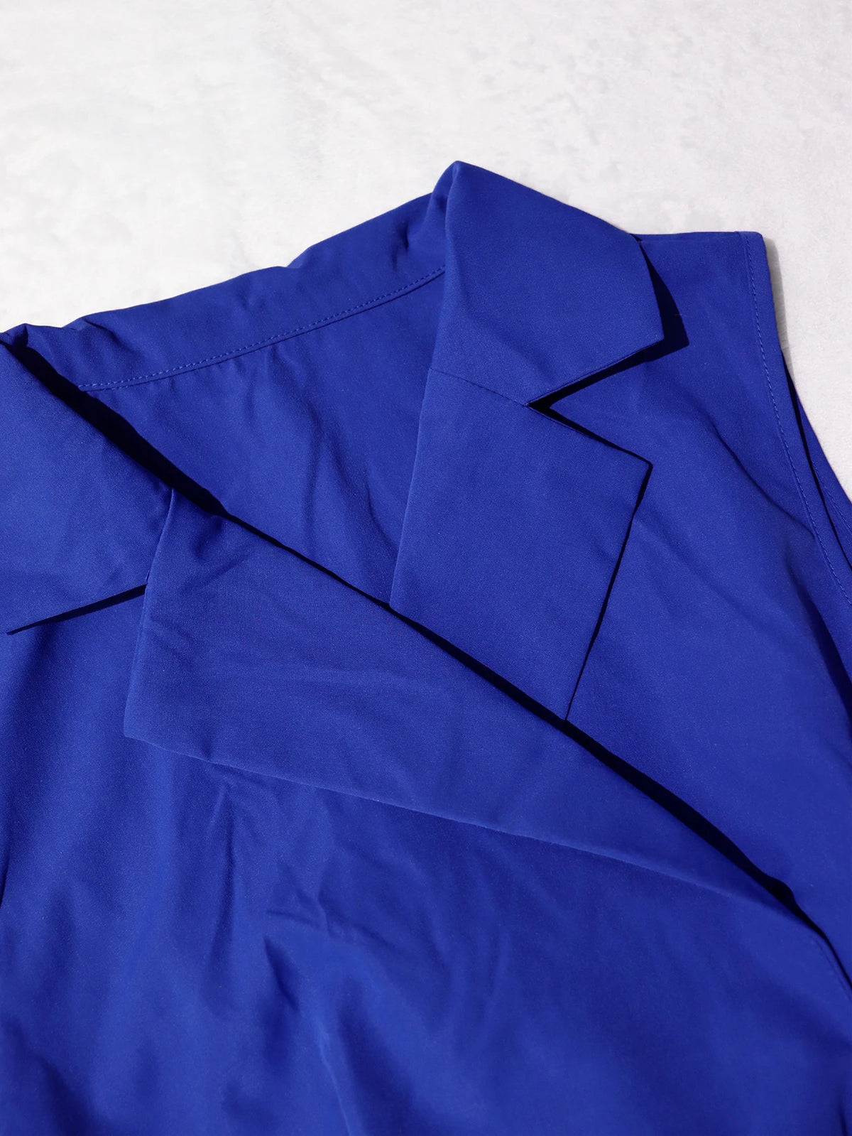 Dress Blue V-Neck Cross Sleeveless Shirt Dress Belted Waist Flared Skirt Chic Women Daily Streetwear
