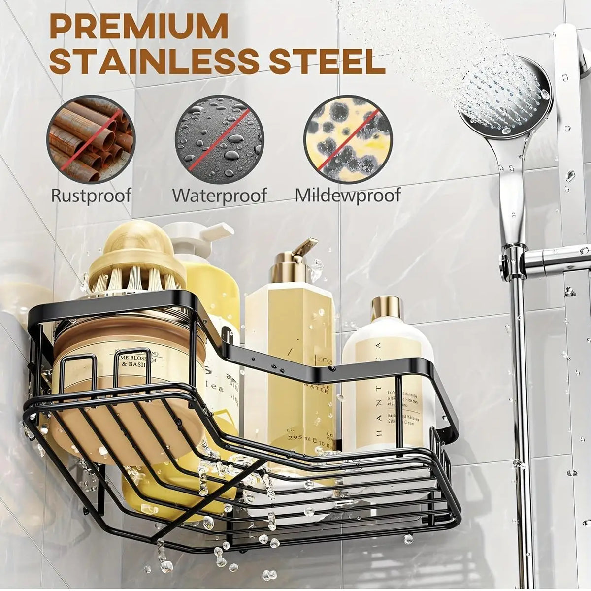3/5 Pack Shower Organizer , Adhesive Shower Caddy with No Drilling,  Rustproof Stainless Steel for Bathroom and Storage&Kitchen