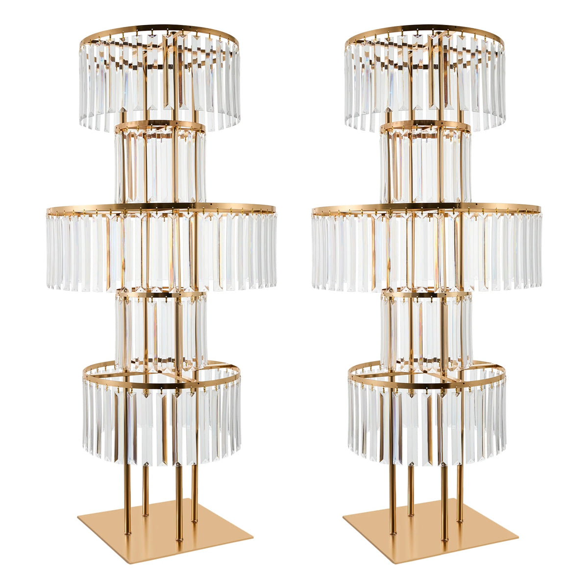 2PCS 5-tier Crystal Flower Stand Wedding Centerpieces Crystal Vases Premium Display Shelf for Party Table Decor Gold/Silver