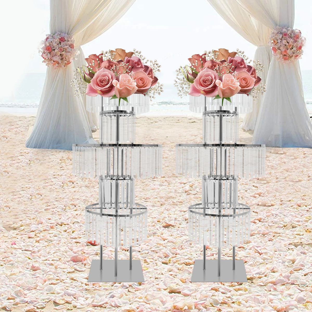 2PCS 5-tier Crystal Flower Stand Wedding Centerpieces Crystal Vases Premium Display Shelf for Party Table Decor Gold/Silver