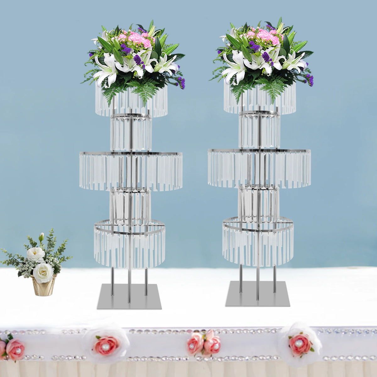 2PCS 5-tier Crystal Flower Stand Wedding Centerpieces Crystal Vases Premium Display Shelf for Party Table Decor Gold/Silver