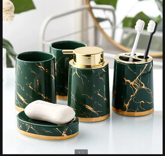 Marbling Ceramic Bathroom Kit Home Toiletries Wash Set 5-piece Mouth Cup Lotion Bottle Toothbrush Holder Soap Dish
