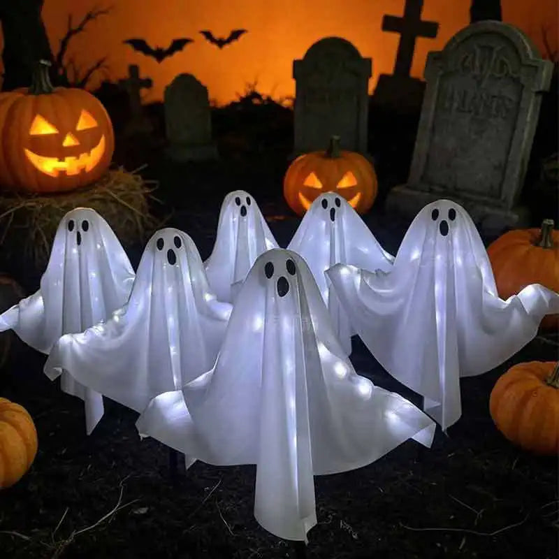 Halloween Glowing White Ghost Solar LED IP65 Waterproof Glowing Ghost Escape Scene Props for Halloween Garden Home Decor