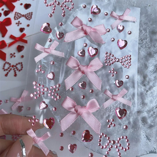DIY Decor Kpop Photocard Sticker 3D Stereo Bow Heart Style Scrapbook Journal Stuicker Cute Pink Red Color Phone Shell Sticker (Copy)