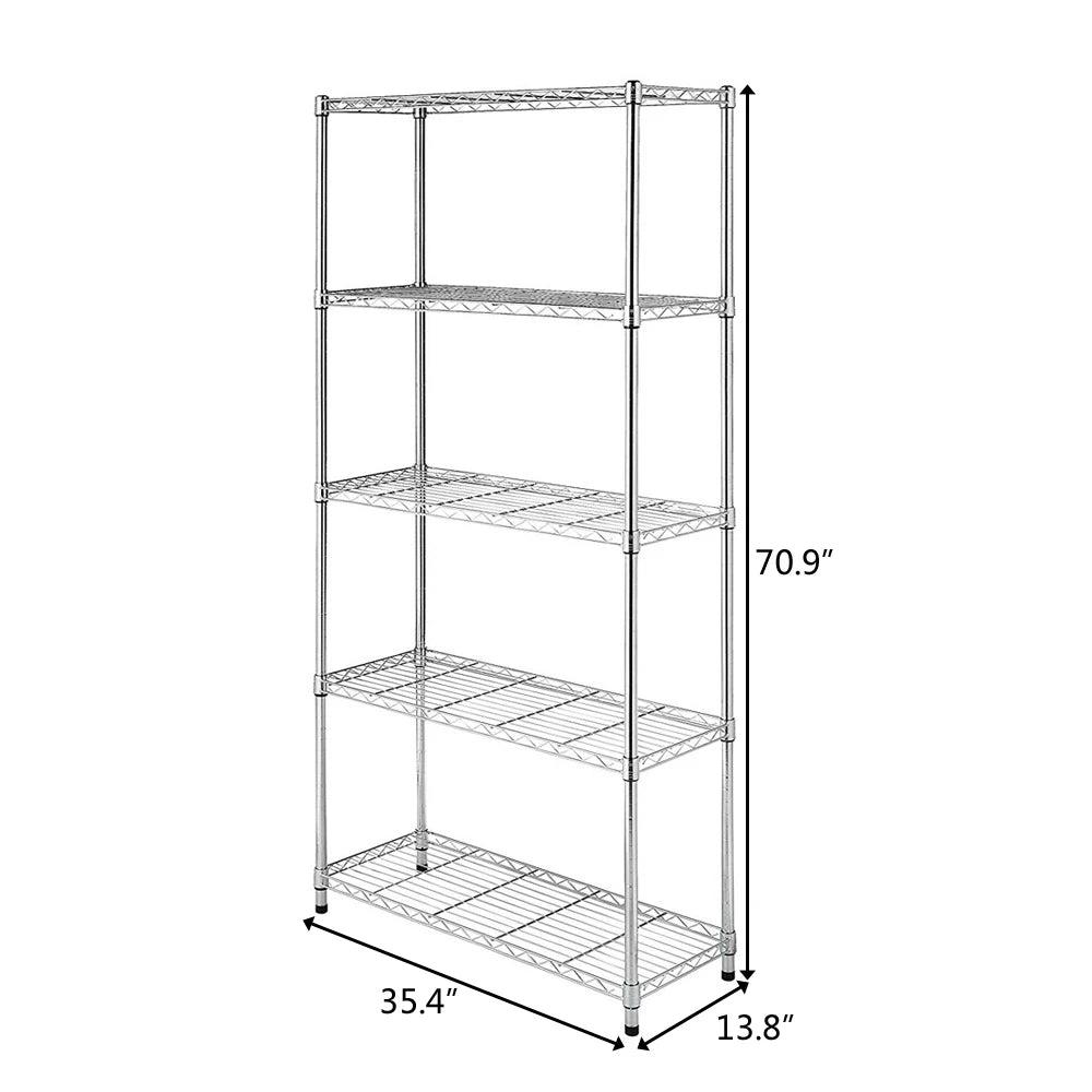 5‑Tier Storage Shelves Silver Metal Wire Storage Storage Cabinet Living Room Furniture for Kitchen Warehouse Cookware Small Appliance Household Supplies Organizer