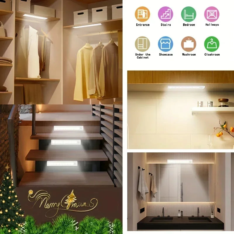 Under Cabinet Lights 1/3/5/6pcs, Motion Sensor Rechargeable  Battery Operated 2 Colors LED Light  for  Closet, Kitchen, Bathroom
