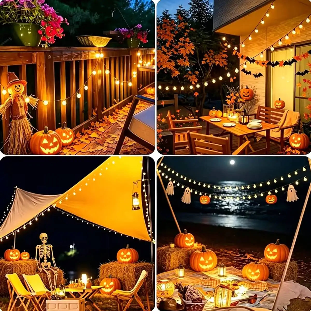 1pc Spooky Halloween Solar Bubble Lamp String Lights – 100 LED Fairy Lights for Haunted House, Porch, Party Decor 8 Flashing Modes Outdoor Indoor Festive Atmosphere