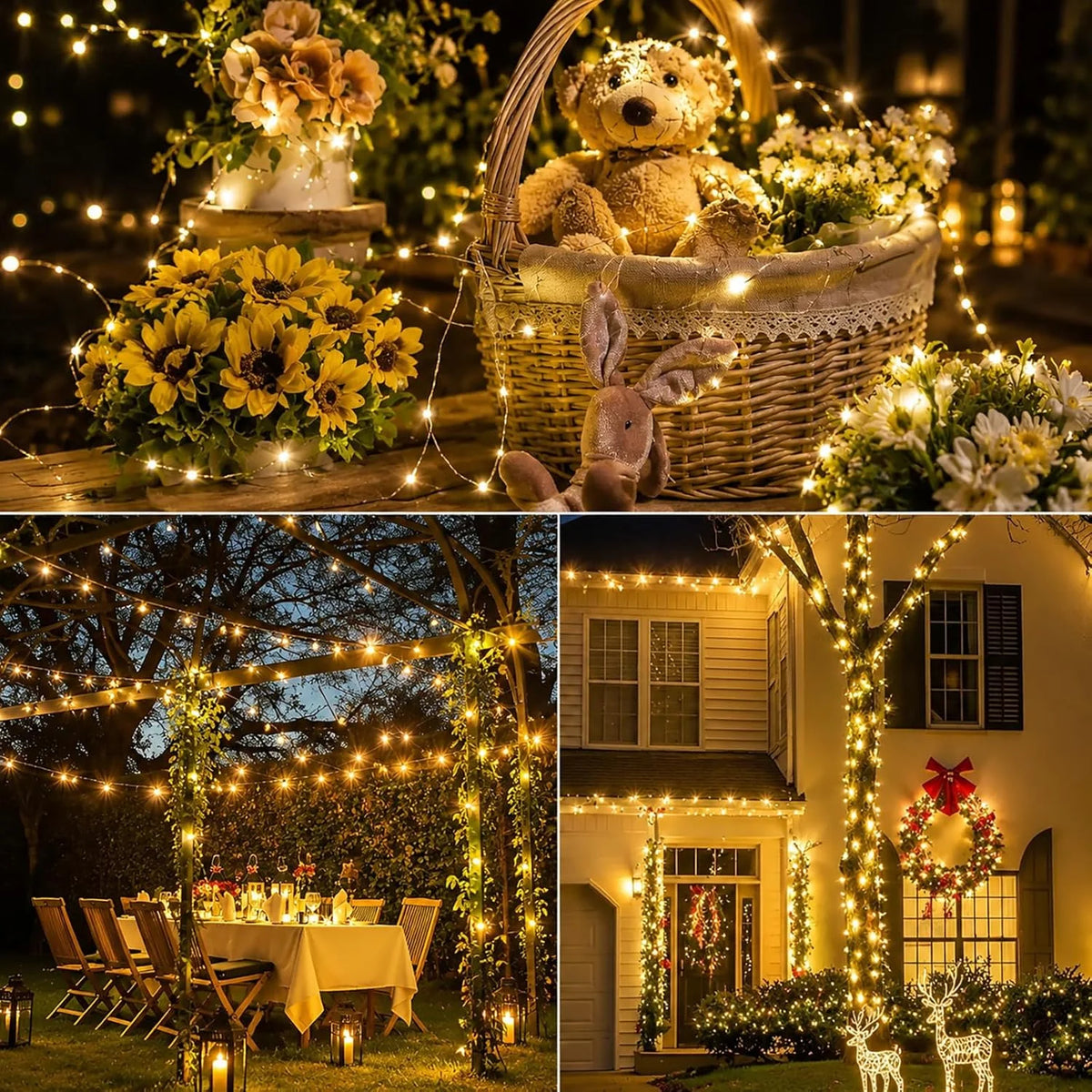 4Pcs/Pack 400 LED Solar Fairy Lights, Copper Wire String Lights with Solar Powered, 8 Lighting Modes, Outdoor/Indoor Lights for Garden, Patio, Wedding, Party & Holiday Decoration(Totaling 157.48 Feet ,Warm/Cool White/Mulitico